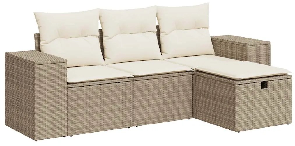 Set divano da giardino 4 pz con cuscini beige in polyrattan