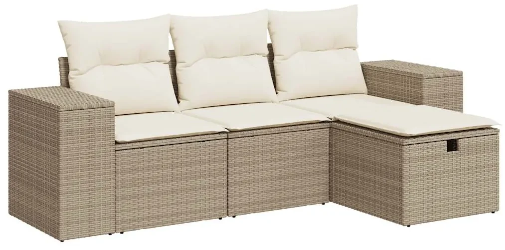 Set divano da giardino 4 pz con cuscini beige in polyrattan