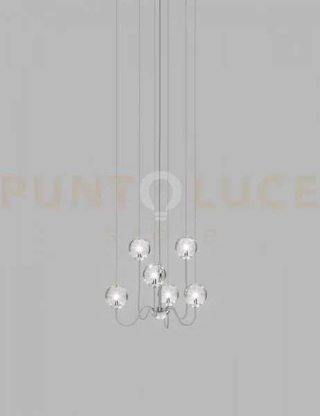 Puppet sospensione 6p cristallo trasparente cromo lucido 6 luci att...