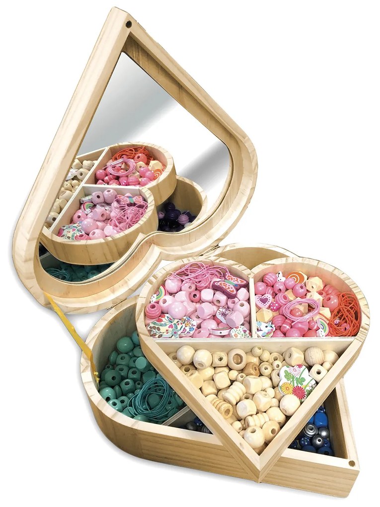 Perline di varie forme in cofanetto di legno – Cuore