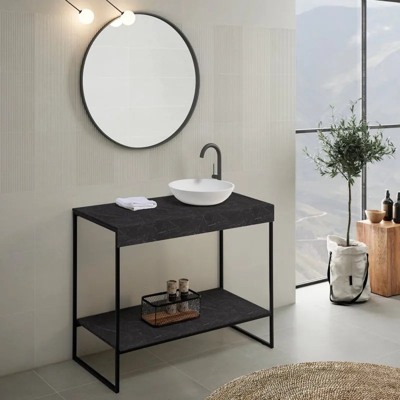 Mobile da bagno sotto lavabo Alec marmo nero L 80 x H 65 x P 48.5 cm, lavabo non incluso