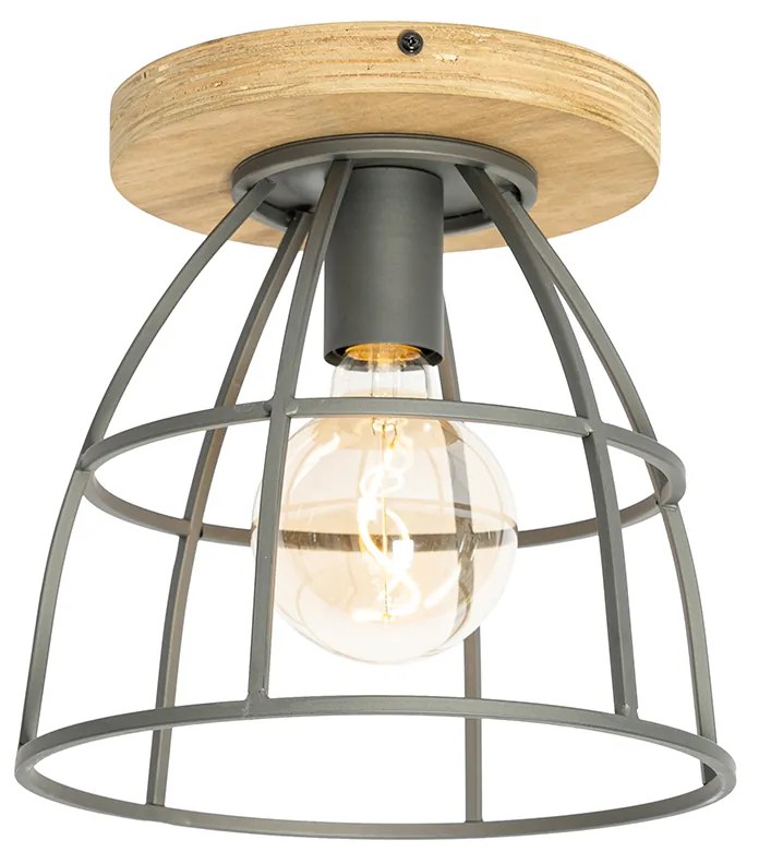 Plafoniera industriale grigio scuro con legno - Arthur