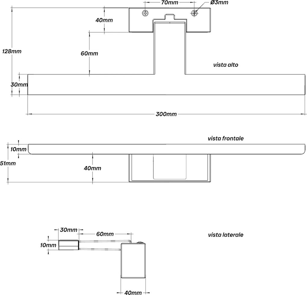 Lampada LED da Specchio 30cm Cromata 6W IP54 Tripla Installazione Colore Bianco Caldo 3.000K