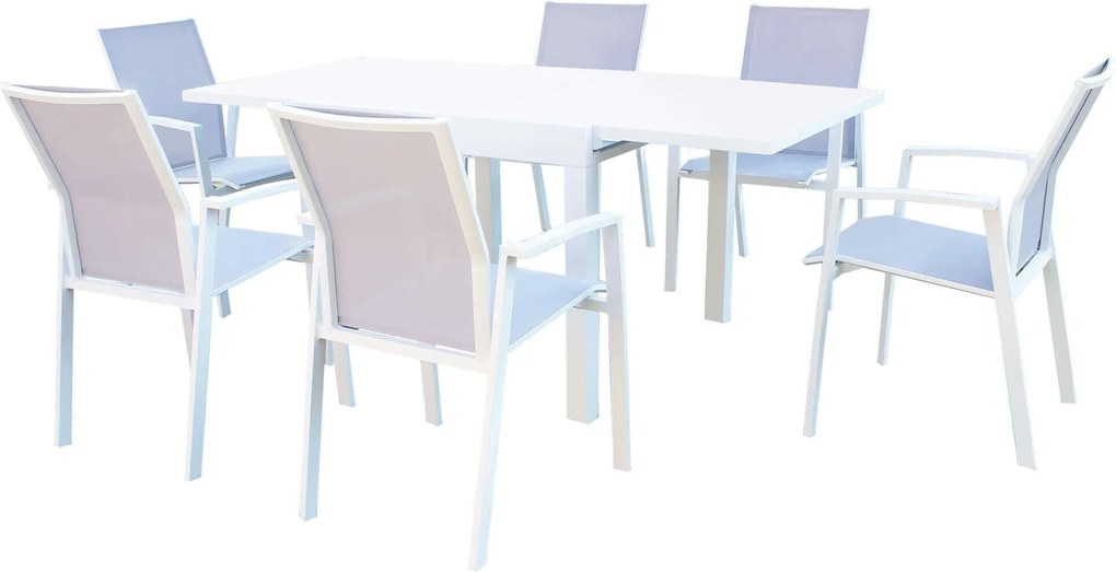 JERRI - set tavolo in alluminio cm 90/180 x 90 x 75 h con 6 poltrone Lotus