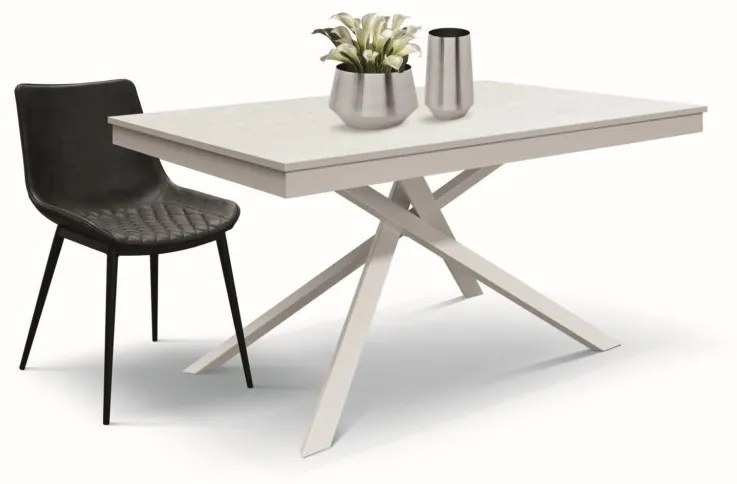 Tavolo VOLPAIA in legno, finitura bianco frassinato e metallo verniciato bianco, allungabile 160×90 cm – 210×90 cm
