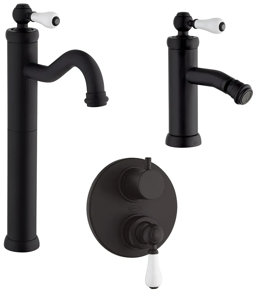 Miscelatori lavabo alto bidet e doccia incasso con deviatore Jacuzzi  Rubinetteria modello Tosca nero opaco