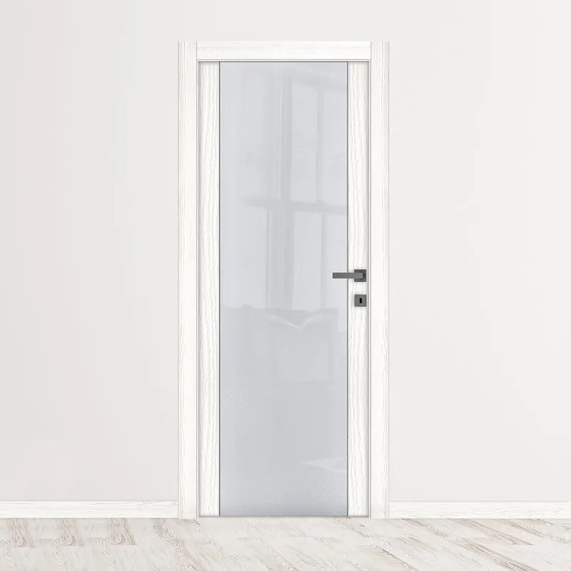 Porta interna a battente Oxford vetrate in legno colore bianco latte, L 90 x H 210 cm, apertura reversibile