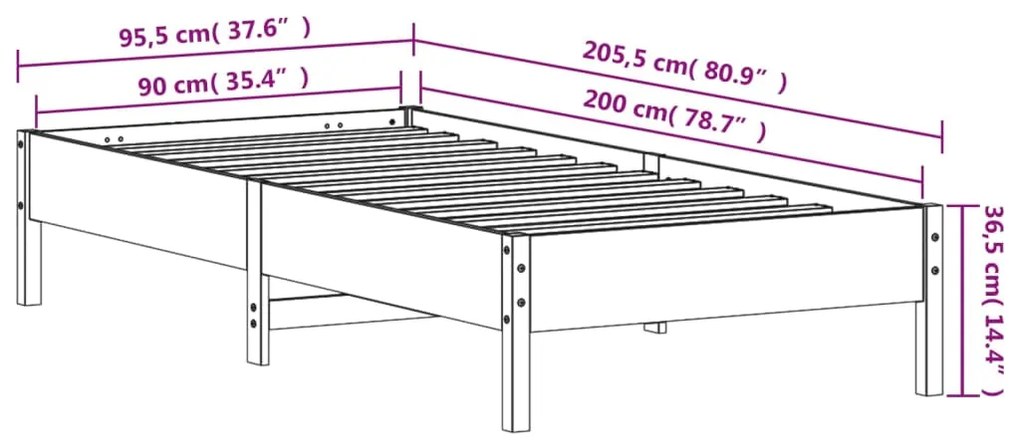 Giroletto 90x200 cm in Legno Massello di Pino