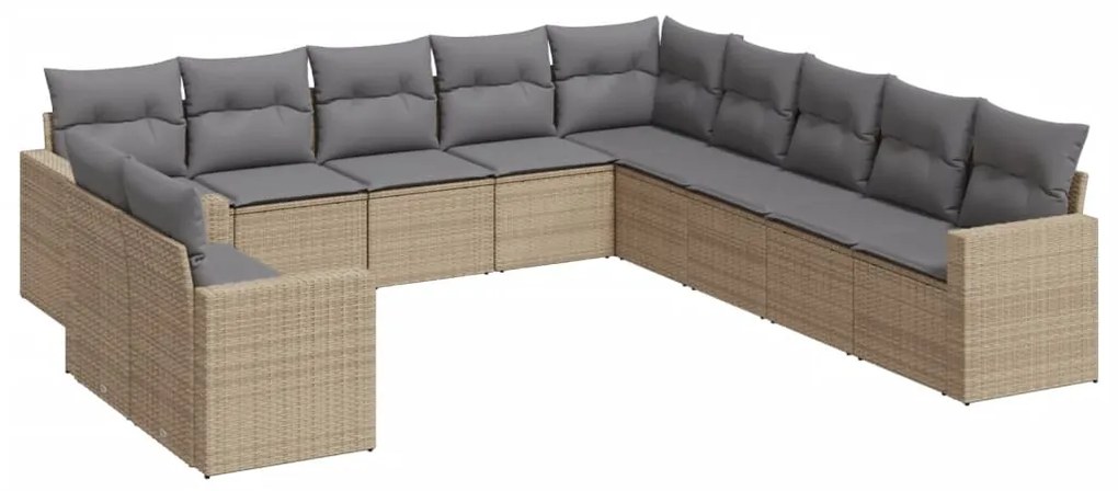 Set divani da giardino 11 pz con cuscini beige in polyrattan