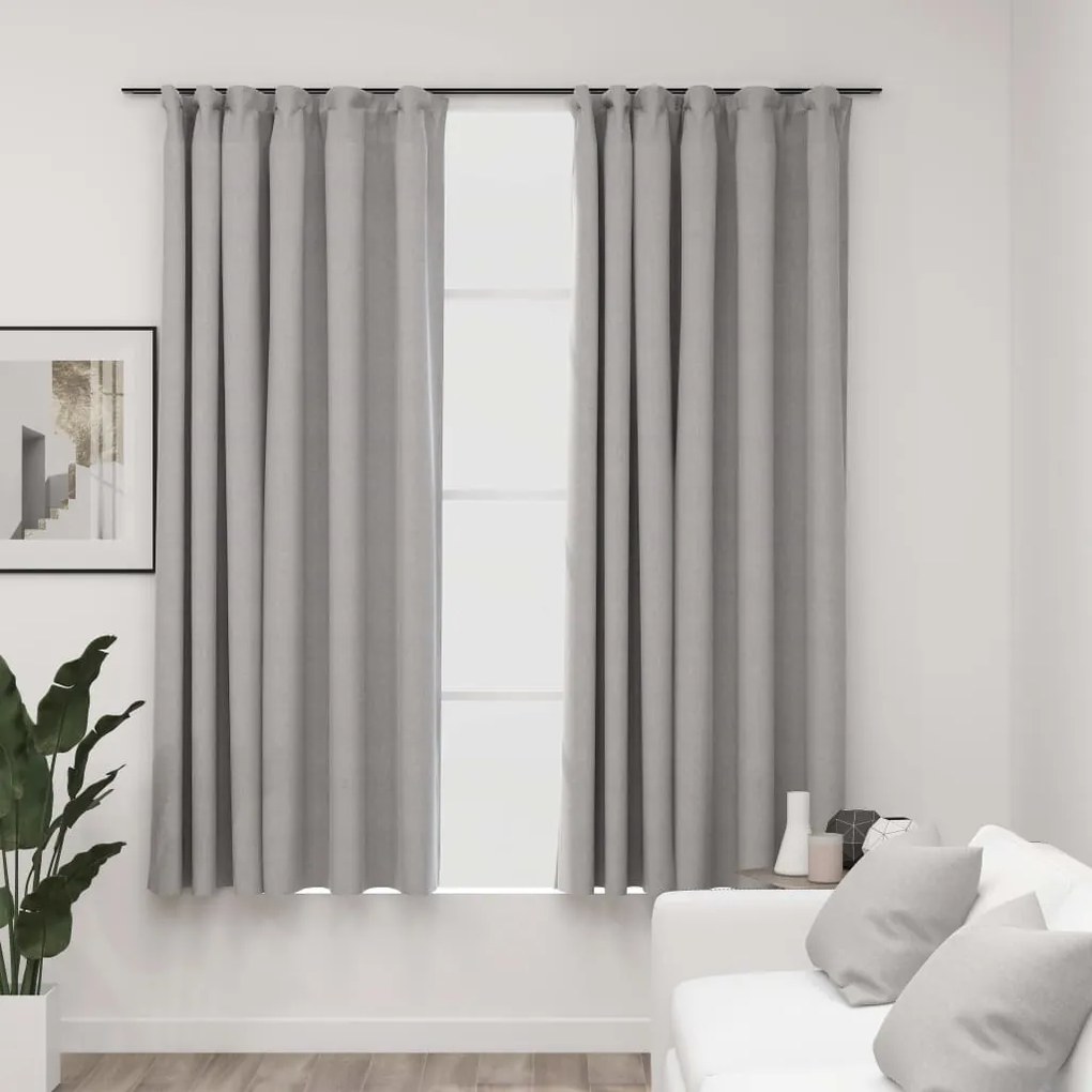 Tende Oscuranti Con Ganci Effetto Lino 2 Pz Grigie 140x175 Cm /