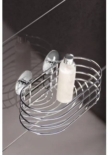 WENKO 18775100 - Mensola TURBO-LOC rotonda in acciaio 23,5 x 13,5 cm, cromo lucido