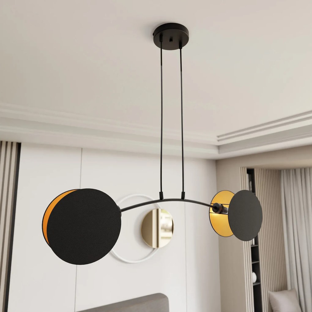 Lampada A Sospensione 2 Luci Moderna Nut In Acciaio Nero E Oro