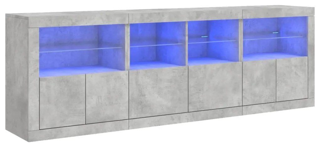 Credenza con luci led grigio cemento 202x37x67 cm