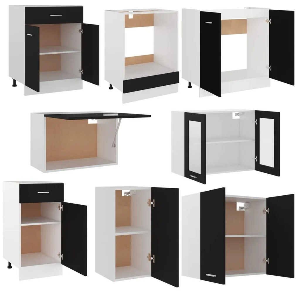 Set armadi da cucina 8 pz nero in truciolato