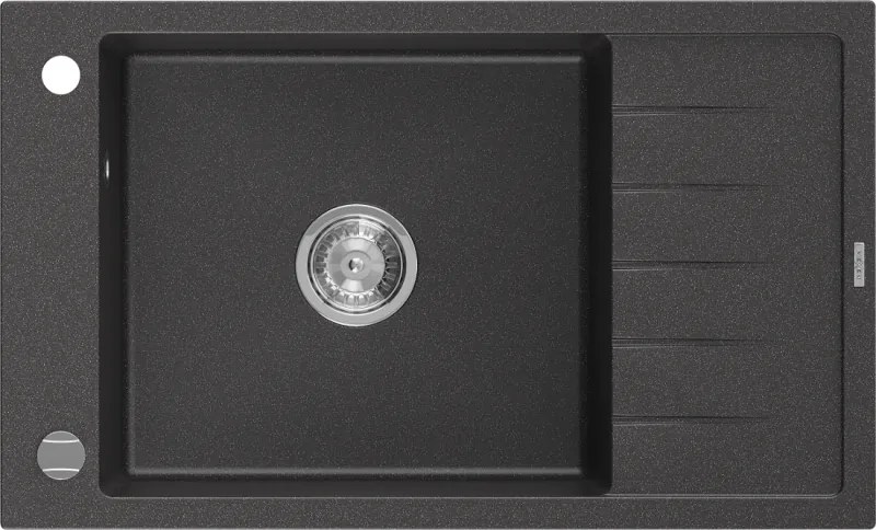 Mexen Elias lavello in granito a 1 vasca con scolapiatti 795 x 480 mm, nero maculato, sifone cromato - 6511791005-76