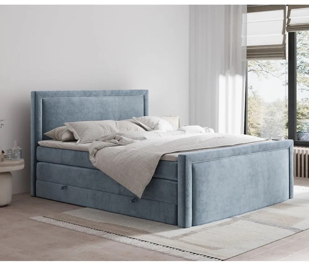 Letto boxspring blu con contenitore 140x200 cm Lavenda – Maison de Rêve