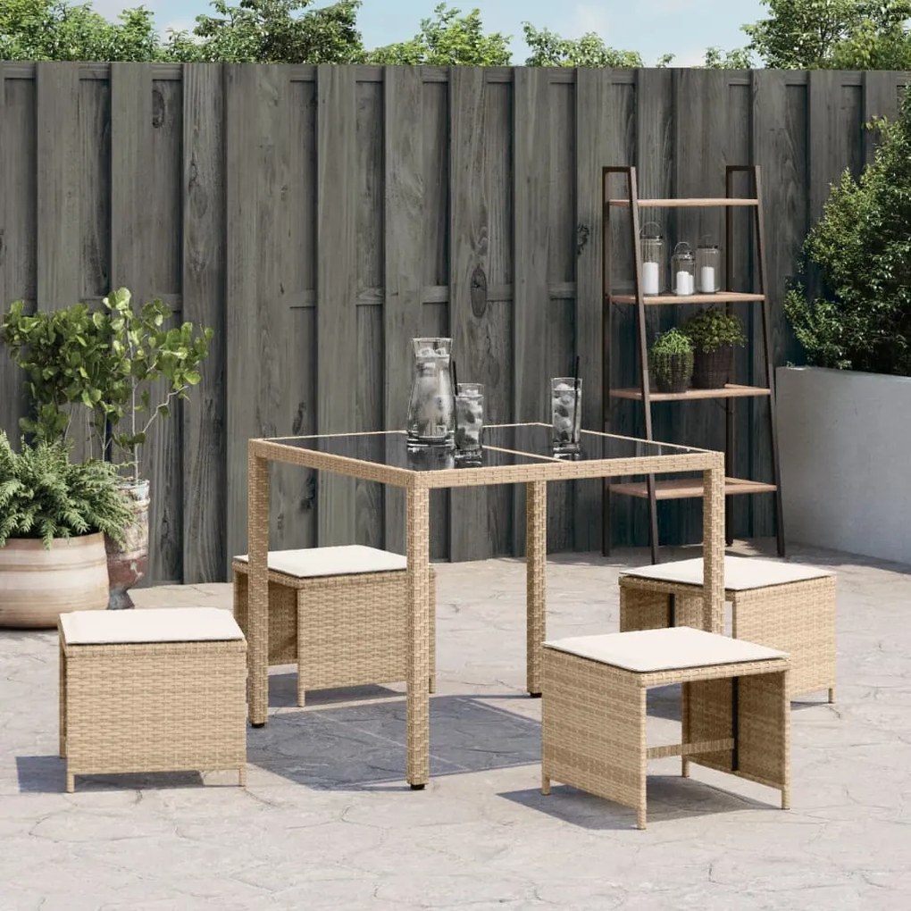 Sgabelli giardino con cuscini 4pz beige 40x40x35 cm polyrattan