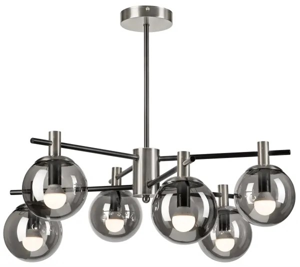 Lampadario a sospensione con supporto rigido LILOU 6xE14/5W/230V cromo opaco/fumé