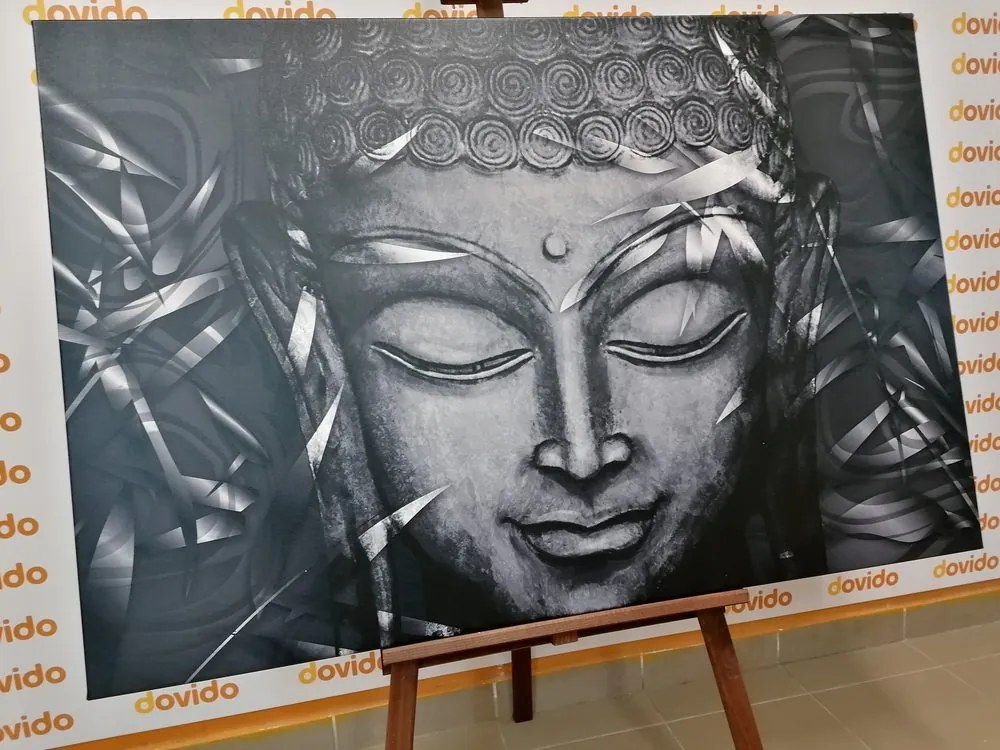 Stampa su tela – Buddha sorridente in bianco e nero