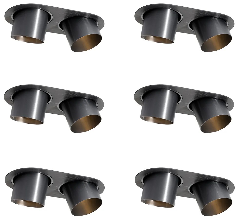 Set di 6 faretti da incasso color canna di fucile GU10 70mm orientabili a 2 luci - Installa
