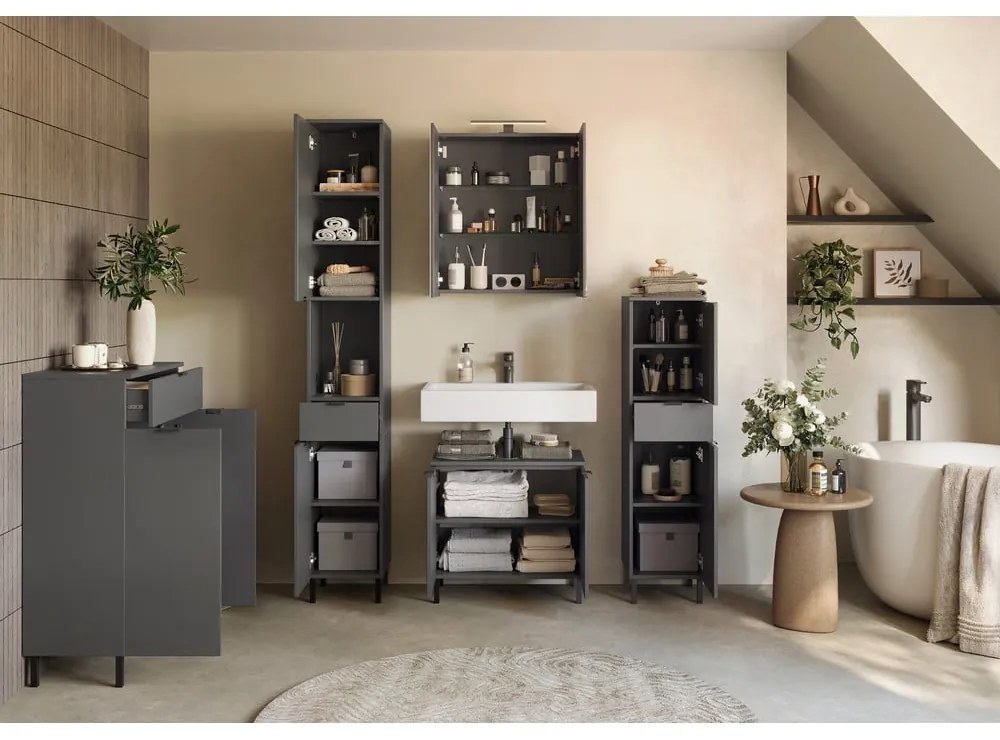 Mobile per bagno color antracite alto e stretto 30x190 cm Arcena – Germania