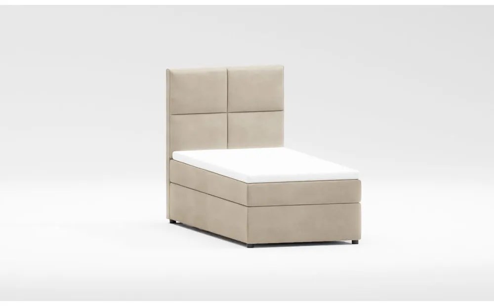 Letto singolo imbottito con contenitore beige con materasso e topper inclusi 100x200 cm Lena – Ropez