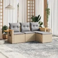 Set Divano da Giardino 4 pz con Cuscini Beige in Polyrattan 3226745