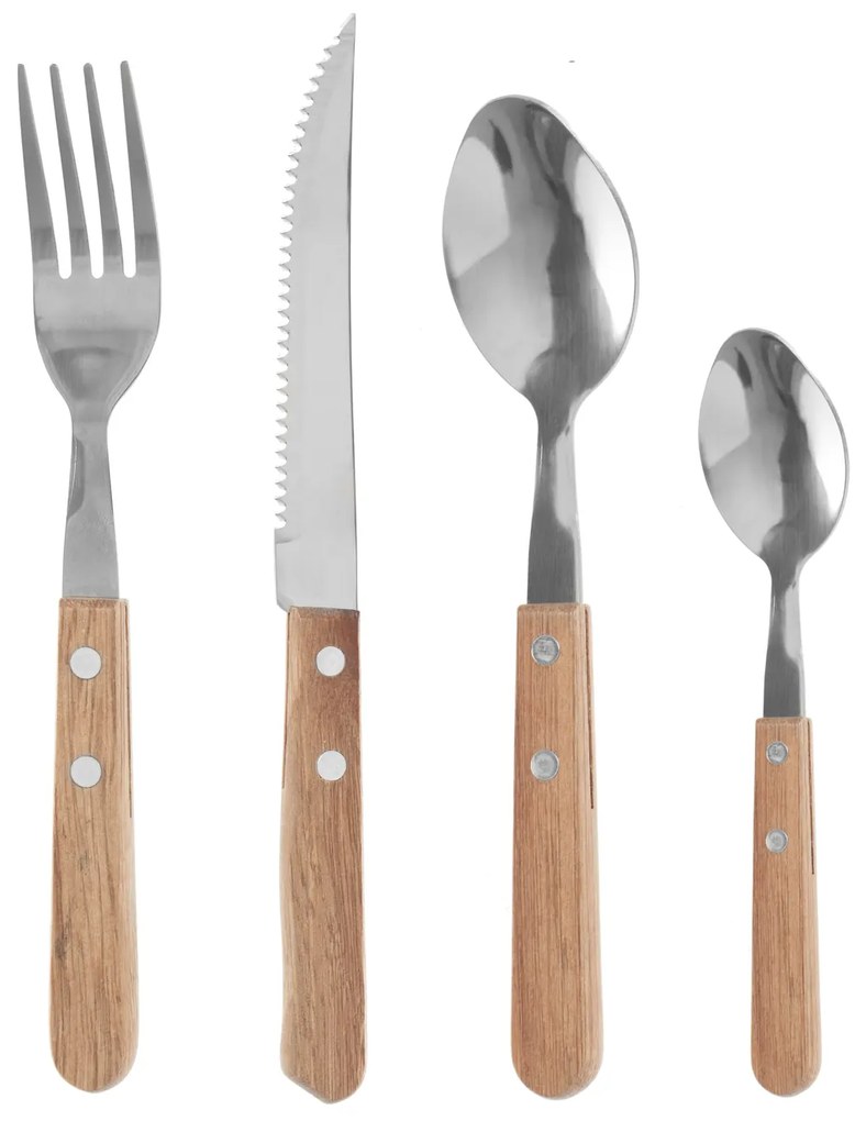 Set 24 posate con manico legno e cassetto portaposate