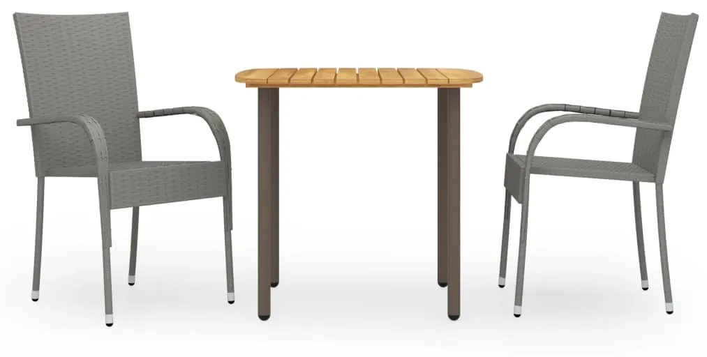 Set Mobili Da Pranzo Per Giardino 3 Pz Polyrattan Grigio /