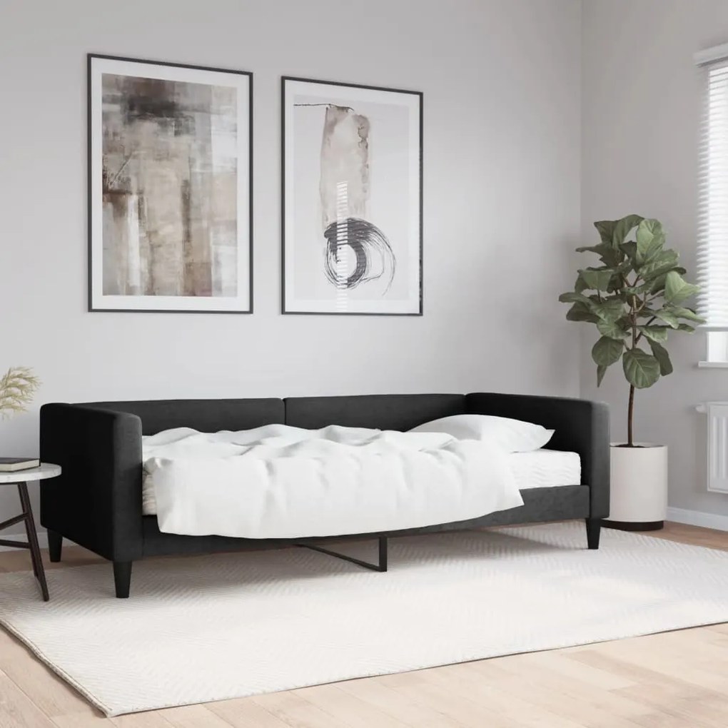 Divano Letto Con Materasso Nero 90x190 Cm İn Tessuto /