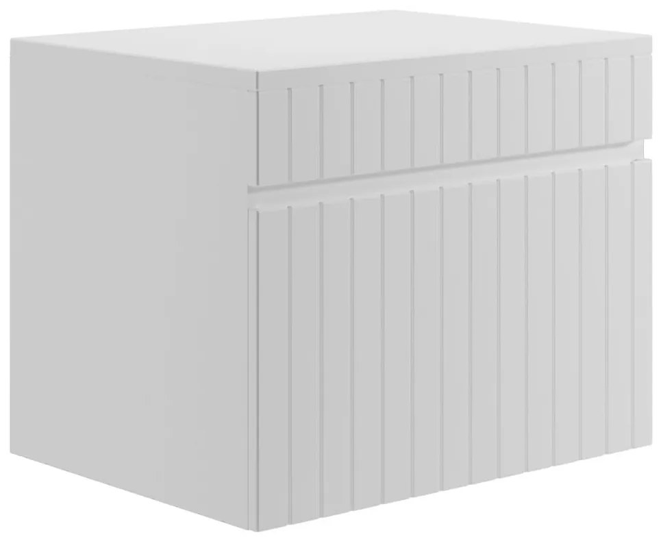 Mobile sotto lavabo sospeso scanalato 60 cm Bianco con piano di appoggio - SATARA