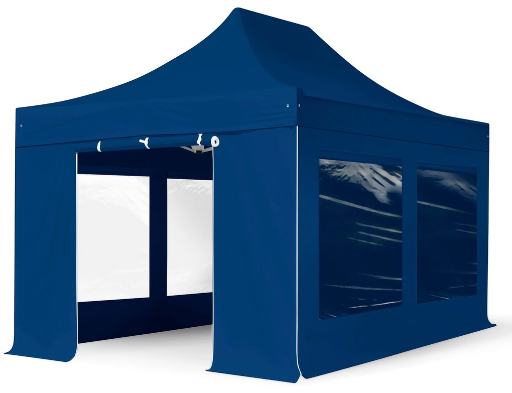 TOOLPORT 3x4,5m gazebo pieghevole con laterali (finestre panoramiche), PREMIUM acciaio, blu scuro - (600046)