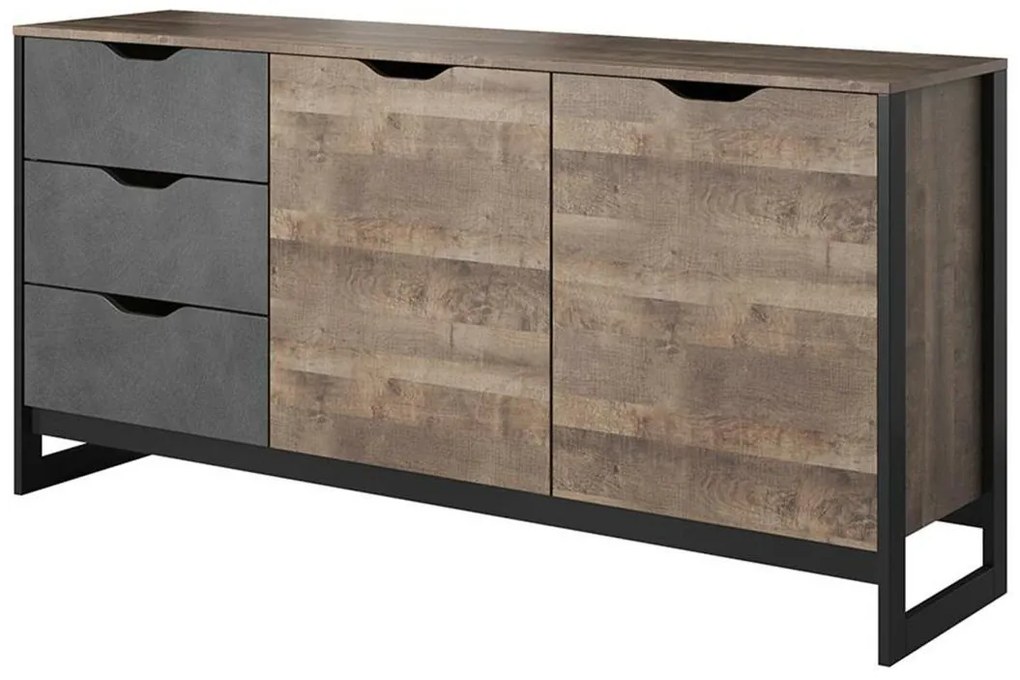 SALDI -  Credenza 2 ante e 3 cassetti Noce e Antracite - LAONILE