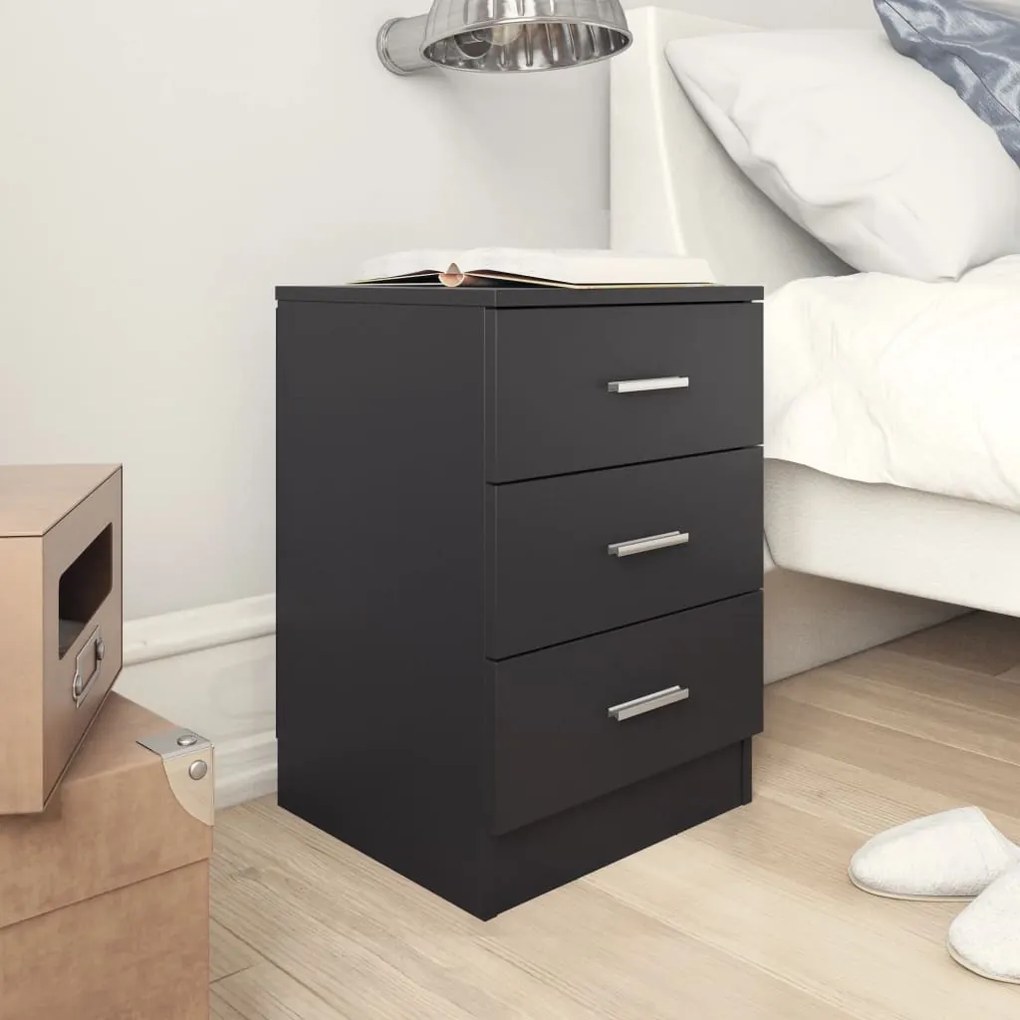 Comodino Nero 38x35x56 Cm İn Legno Multistrato /