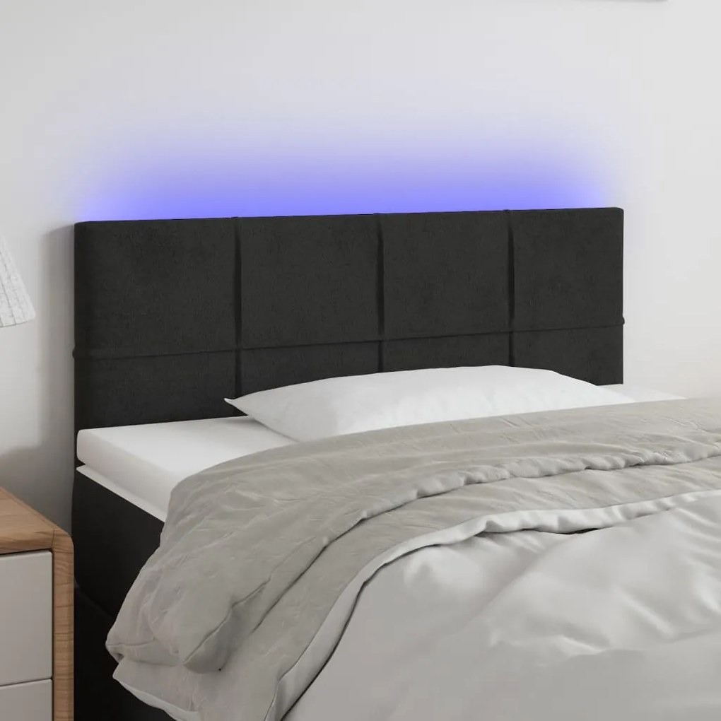Testiera A Led Nera 80x5x78/88 Cm İn Velluto /