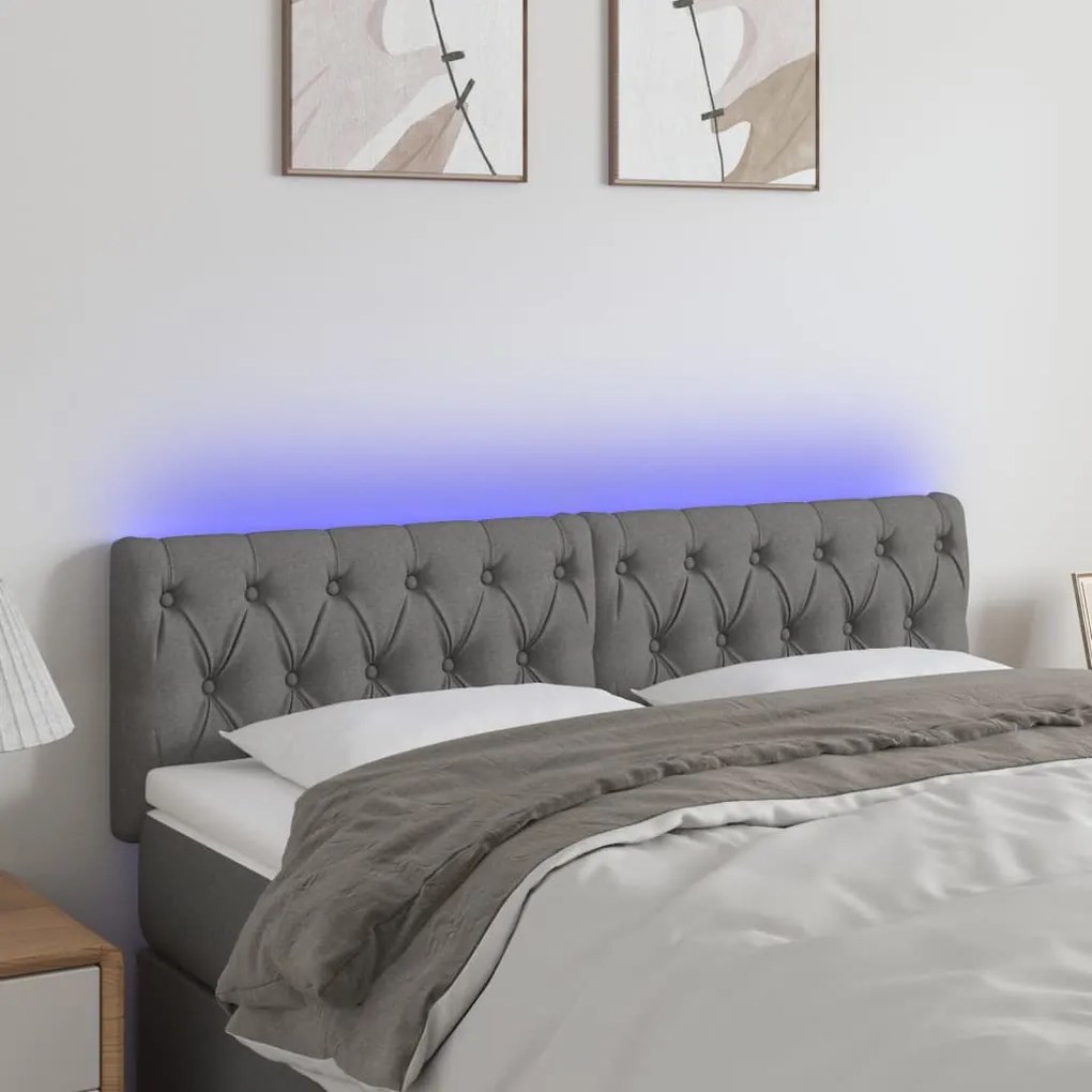 Testiera A Led Grigio Scuro 160x7x78/88 Cm İn Tessuto /