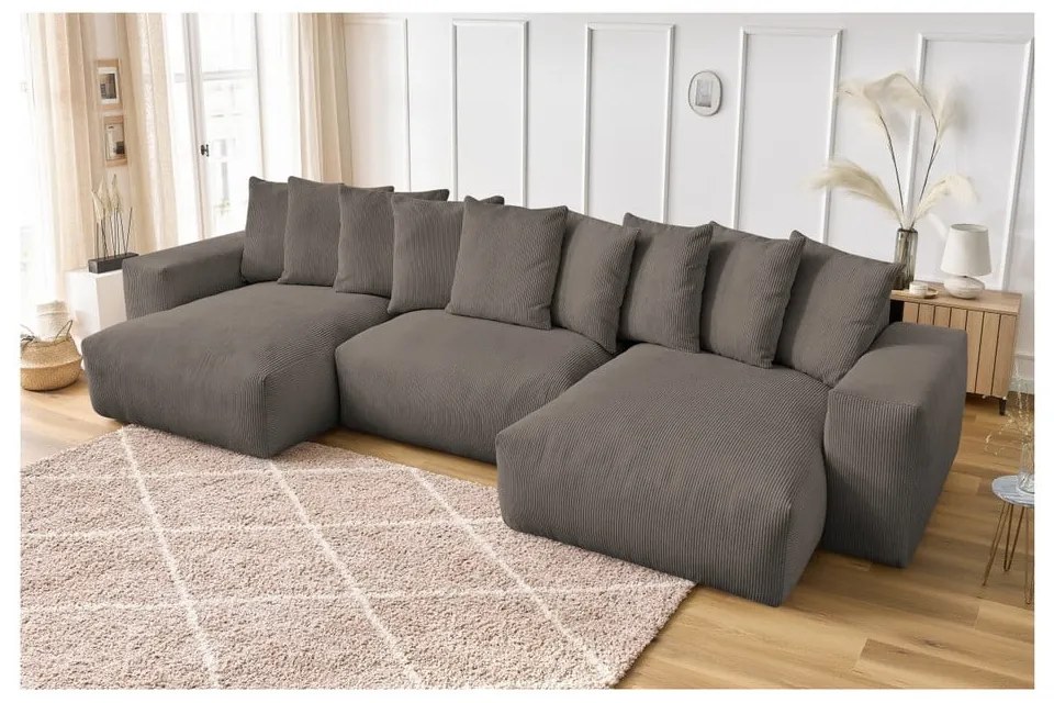 Divano angolare grigio/marrone con rivestimento in velluto a coste Voltaire – Bobochic Paris