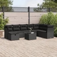 Set Divani da Giardino 9 pz con Cuscini Nero in Polyrattan 3325341