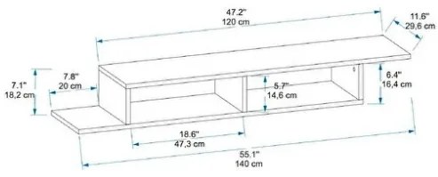 Mobile Porta TV Sospeso 120 Cm Design Moderno Muson Effetto Legno Noce