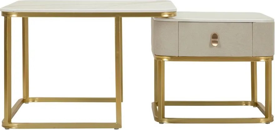 Set di tavolini da salotto color crema/dorati con effetto marmo 2 pz 50x70 cm Beauty – Mauro Ferretti