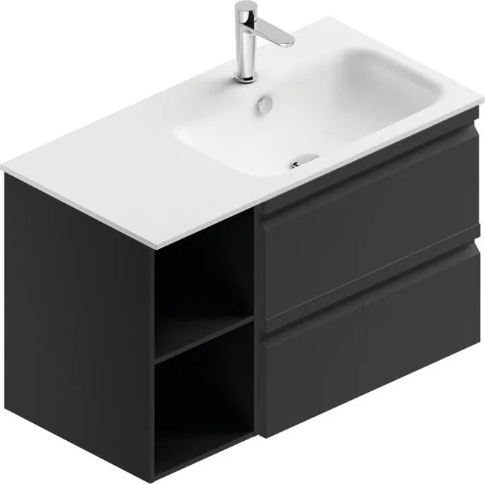 Mobile bagno sospeso con lavabo L 90 x H 56 x P 46 cm grigio grafite opaco in mdf 2 cassetti per vasca a destra Pull