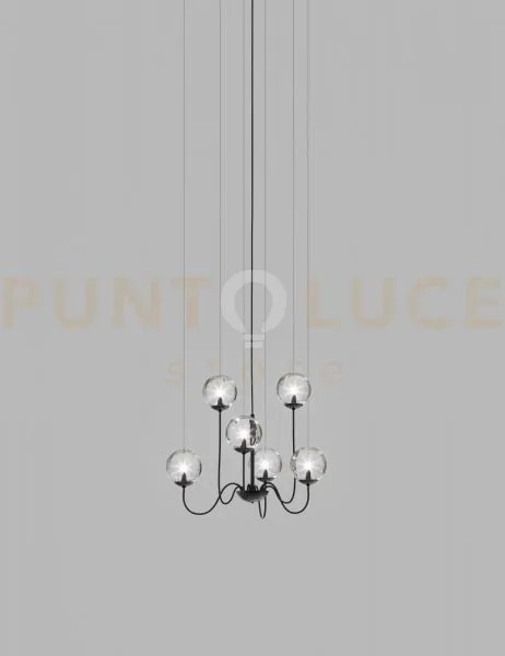 Puppet sospensione 6p cristallo trasparente nero opaco 6 luci attac...