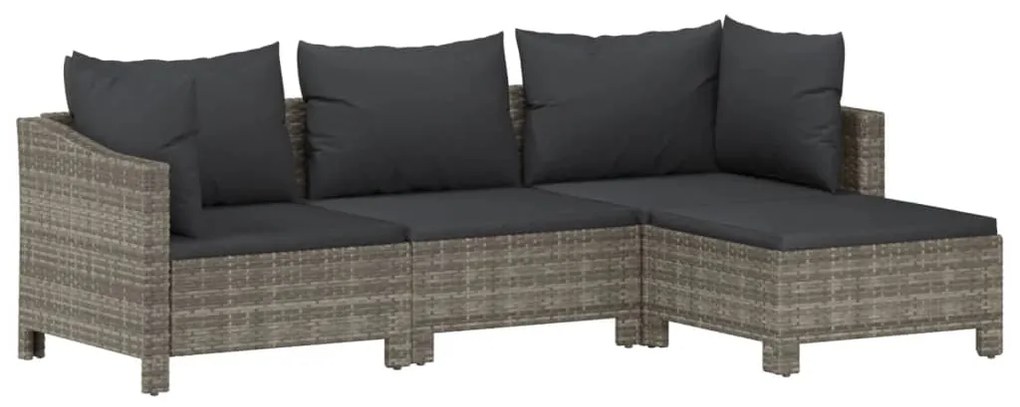 Set divani da giardino 4 pz con cuscini in polyrattan grigio