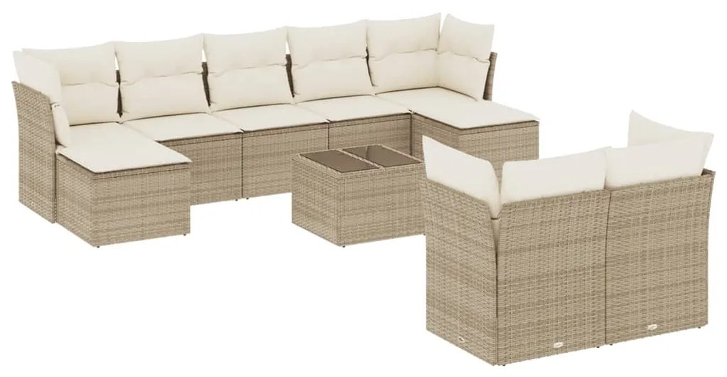 Set divano da giardino 10 pz con cuscini beige in polyrattan