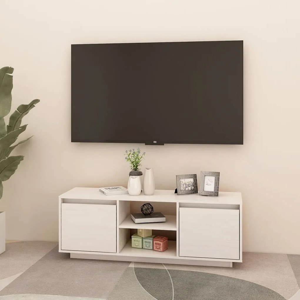 Mobile porta tv bianco 110x30x40 cm in legno massello di pino