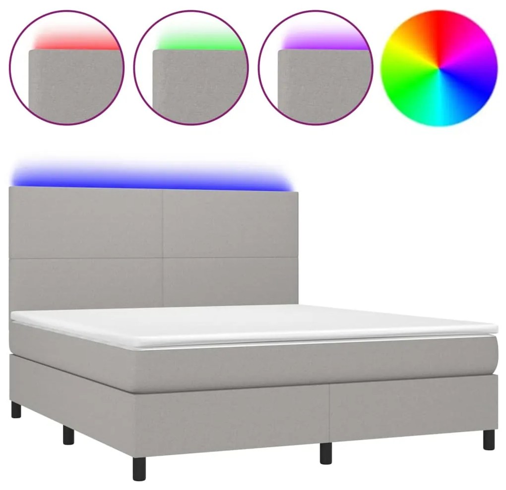 Letto a molle materasso e led grigio chiaro 160x200 cm tessuto