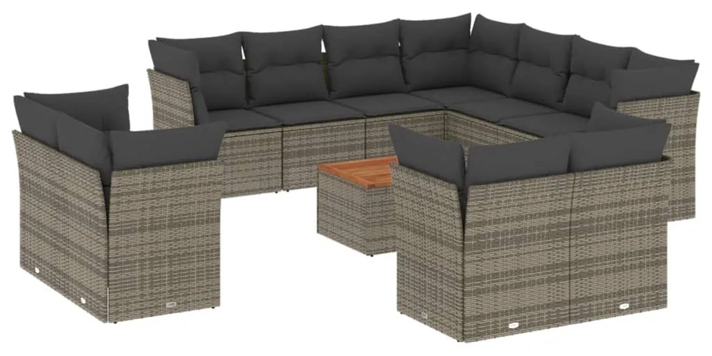 Set divani da giardino 12 pz con cuscini grigio in polyrattan