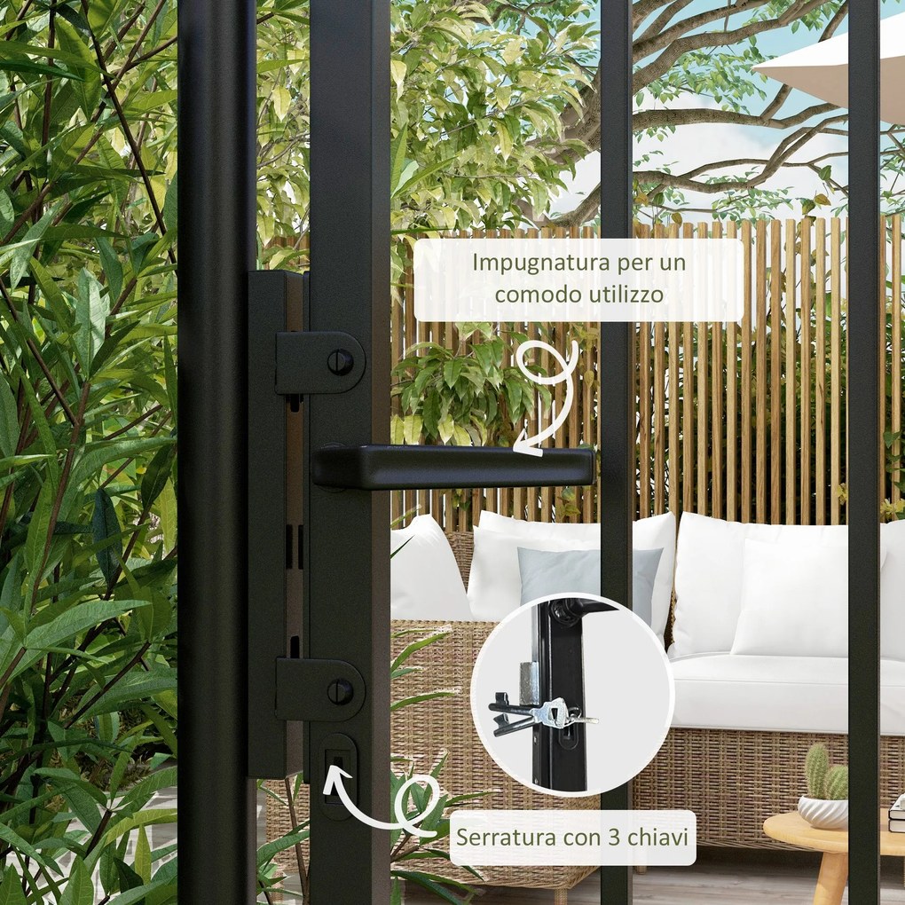 Cancello da Giardino di Sicurezza con Serratura 107x204 cm in Acciaio Zincato Nero...