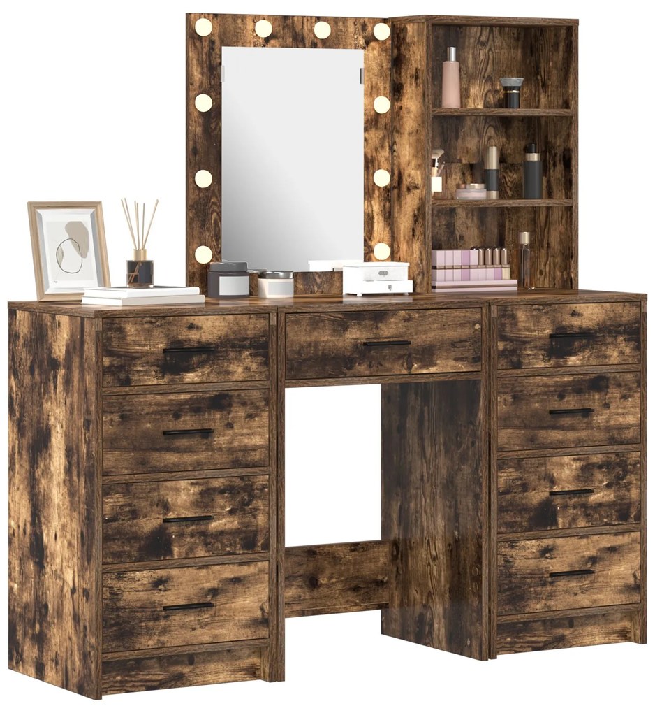 Set trucco 3 pezzi con led in legno ingegnerizzato rovere affumicato