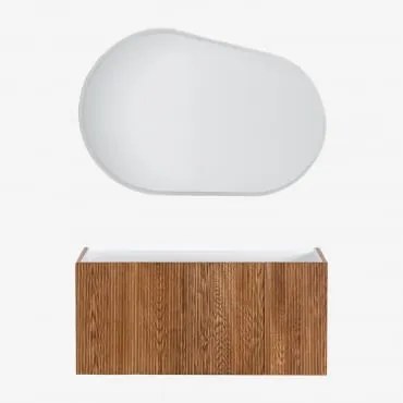 Set Mobili Da Bagno Fiore In Legno Con Lavabo Integrato Legno Scuro & Ovalado Led Y Antivaho (120x80 Cm) Meunier & Senza Rubinetto - Sklum